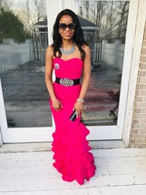 New Designer Hot pink classy elegant long Ruffled Glam Formal gown Dress... - $247.49