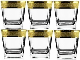6-Whiskey Glass 6-pc Set 10.5OZ Gold Carat Pattern Stunning Heavy Design - $42.99