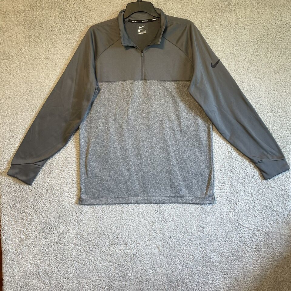 Primary image for Nike Golf Large Gray/Black LOGO Mens 1/4 Zip Pullover Long Sleeve