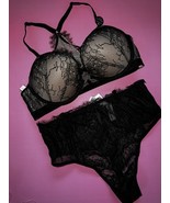Victoria&#39;s Secret 34D,36B BOMBSHELL BRA SET+M High-waist Thong Black Lac... - $108.30 CAD