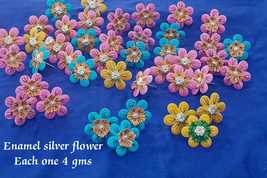 Pure Silver Enamel Flowers - Pack of 10 - pure silver gift items - Return Gifts - £49.33 GBP+