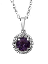 Brilliance Fine Jewelry Sterling Silver Necklace Genuine Amethyst Halo Pendant - £28.45 GBP