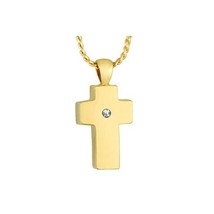 Memorial Cross 14KT Gold CZ Cremation Jewelry Urn - £613.53 GBP