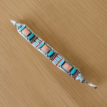 Vintage Nepal Tibetan Bracelet Turquoise Howlite Ethnic Coral Tibet Hand... - €18,78 EUR