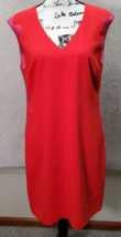 Trina Turk Sheath Dress Women Size 8 Red Polyester Sleeveless V Neck Back Zipper - £59.38 GBP