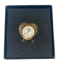 Vintage Gold Tone Cherubs Heart Shape Mini Clock Quartz Homer Needs Battery - $41.85 CAD