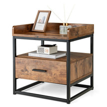 3-tier Nightstand with Drawer and Raised Top Baffles - Color: Rustic Brown - $104.36