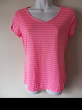 Danskin Now Women&#39;s 2 Dri-More V Neck T-Shirts Size Small Pink Stiped &amp; Blue - £9.97 GBP