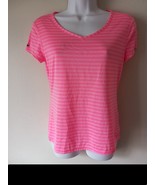 Danskin Now Women&#39;s 2 Dri-More V Neck T-Shirts Size Small Pink Stiped &amp; ... - $13.26