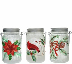 Set of (3) Illuminated Embellished Mason Jars by Valerie  Red Classics - £42.52 GBP