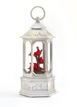 Cardinal Birds Water Lantern White LED Lights Up 10.23&quot; High with Glitter Snow - £46.71 GBP