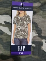 GAP Women&#39;s Short Sleeve Crew Neck Slub Tee Olive Camo XXL ~ Cotton - £11.77 GBP