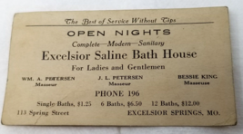 Excelsior Saline Bath House Business Card 1940 Missouri Masseur Best Service - £14.86 GBP