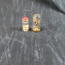 Pair Vintage Miniatures Dried Flowers Under Glass Dome, Cookies in Glass Jar, 2&quot; - £13.02 GBP