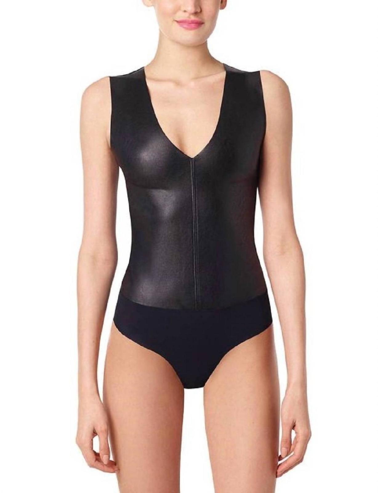 Commando Faux Leather Deep-V Bodysuit Black - $112.00