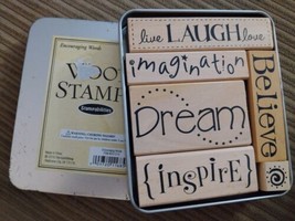 STAMPABILITIES   ENCOURAGING WORDS   WOOD STAMPS IN TIN   6 STAMPS - £10.90 GBP