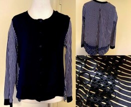 Italy Women&#39;s Blue Stripe Embroidery Long Sleeve Blouse Size M - £29.11 GBP
