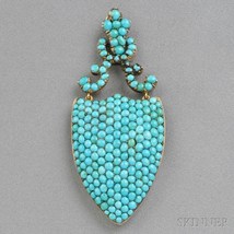 Antique 4 ct Turquoise Brooch 925 Sterling Silver Brooch - $270.00