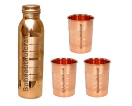 Copper Water Bottle Silvertouch Finish 3 Drinking Tumbler Glass Health B... - £30.93 GBP