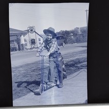 Vintage Photo Negative Little Boy On Scooter In Western Cowboy Outfit 19... - $16.73 CAD