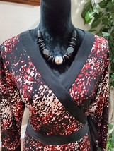 Style &amp; Co. Women Black &amp; Red Polyester V-Neck Long Sleeve Knee Length Dress L - £22.38 GBP