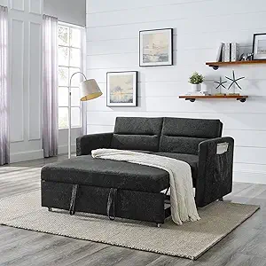 Pull Out Sleeper Couch Bed And Side Pockets, Chenille Love Seat Sofa Day... - $760.99