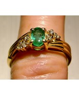 Vintage USA NATURAL .50 CT Oval Emerald--6 Diamond Ring-14kt Yellow Gold... - €412,50 EUR