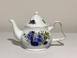 Large Teapot Dark Blue Purple Roses Gold Trim Formalities by Baum VG Beautiful! - £16.15 GBP
