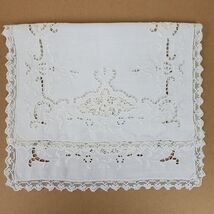 Vintage Crochet Embroidery w/ Cutouts Dresser Doily Approx 17x11 Inch Iv... - $8.19