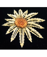 VTG Sarah Coventry Gold Tone Sunflower Sunburst Brooch Pin 2.75" x 2.75" - £13.30 GBP