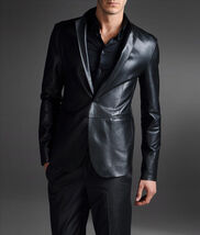 Mens Genuine Black leather Coat Blazer leder Coat Vintage - $124.73