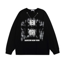  Hip-hop Street Retro Neck Foam Letter Cross Loose Long-sleeved Sweater Men and  - £115.93 GBP