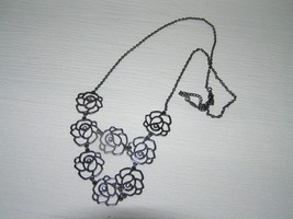 Estate Disney Signed Antique Bronze Chain w Large Open Rose Flower &amp; Rhi... - $18.59