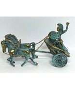 ROMAN GLADIATOR CHARIOT AND HORSES Sculpture Statue Green/Gold Color 8.5&quot; - £71.75 GBP