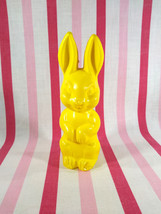 Sweet Vintage Plastic Soft Blow-Mold Yellow Easter Bunny Rabbit Candy Ho... - $13.86
