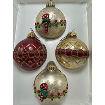 VTG Victoria Collection 4 Glass Christmas Ornaments Red Gold w/ Gold Glitter - $14.00