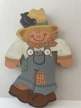 Fall Scarecrow Handcrafted Thick Wood  Decoration Farmhouse sm Crack On Arm - $24.50