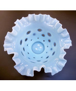 Vintage Fenton Ruffled Glass Bowl Blue Coin Dot Vase Opalescent Hand Blown - $27.72