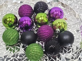 Christmas Halloween Plastic Tree Ornaments Purple Green Black 2&quot; Set Of 12 - £13.15 GBP