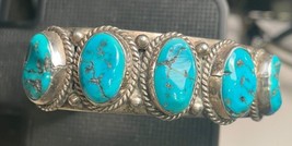 Turquoise &amp; Sterling Silver Navajo Bracelet -Austin l. - £231.59 GBP
