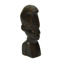 Hand Caved Hard Dark Wood African Head Sculpture Face Statue Figure 4.25... - $19.77
