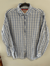 JEFFREY MAX Check Button Down Shirt-White/Blue Long Sleeve Cotton EUC Large - $9.51