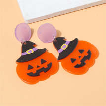 Orange Witch Hat Jack-O&#39;-Lantern Drop Earrings - £10.35 GBP