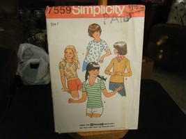 Simplicity 7559 Girl&#39;s Pullover Top Pattern - Size 7 Chest 26 Waist 23 - $11.99