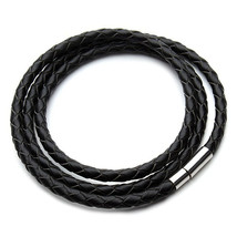 Braided Black Leather 3X Wrap Bracelet Silver Clasp Unisex Mens Womens - £10.05 GBP