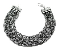 Wide chain net work 925 Sterling Silver Arm Wrist Women Bracelet 8&quot; - £58.42 GBP