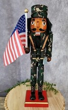 African American US Army Soldier Nutcracker Wooden American Flag Camo 14&quot; NEW - £22.42 GBP