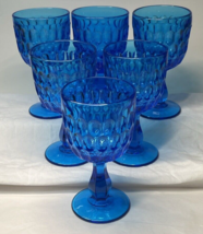 Vintage Fenton Colonial Blue Glass Thumbprint Water Goblets 6.5&quot; Set Of 6 - $45.00