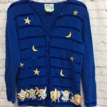 Quacker Factory Womens Cardigan Sweater Blue Angels Moon Star Stripe Applique S - £12.32 GBP