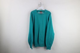 Vintage 90s Streetwear Mens XL Faded Blank Cotton Knit Crewneck Sweater Teal - $44.50